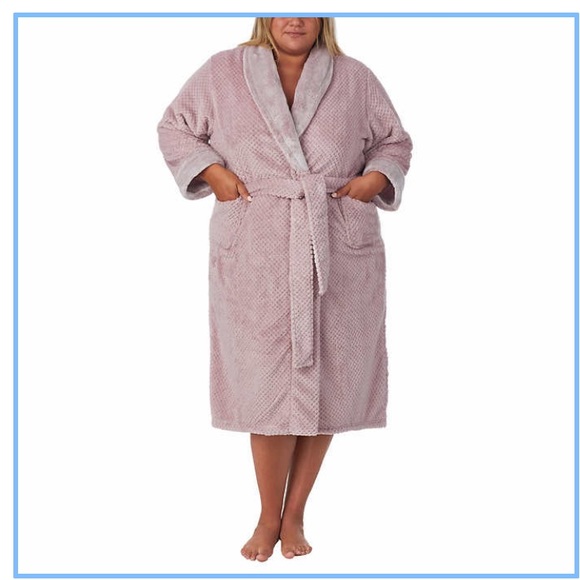 Carole Hochman Ladies Plush Soft Warm Long Wrap Robe Faux Fur Collar Pockets New - Picture 5 of 13